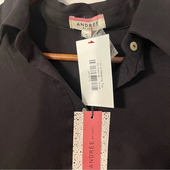 𝅺ANDREE by‎ Unit Button Down Blouse 100% Rayon Black Size Small Oversized - Picture 2 of 10